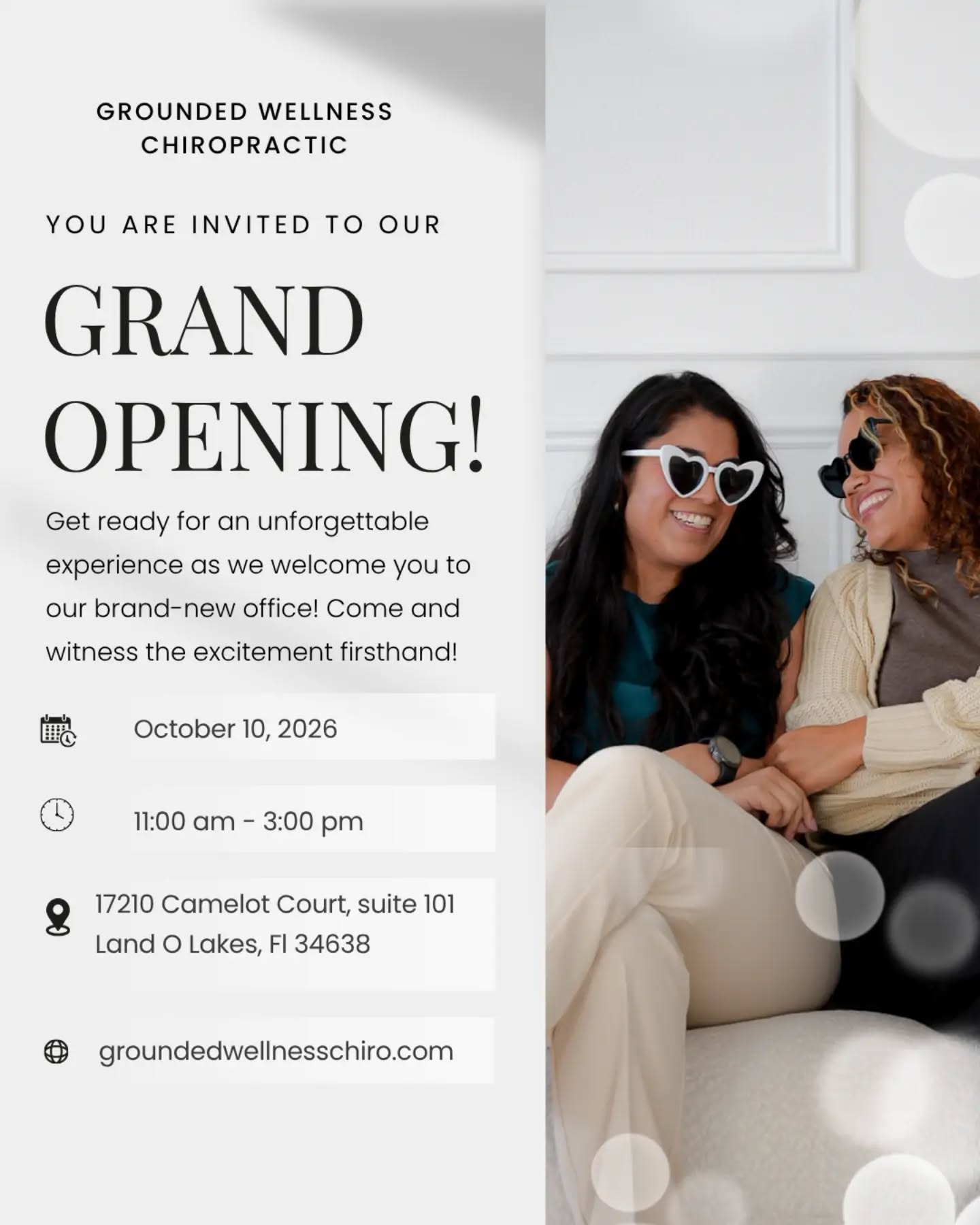 Grounded Wellness Chiropractic grand opening invitation flyer